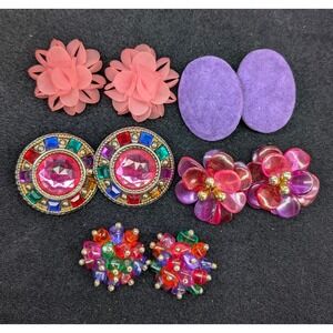 VTG 80's Lot of 5 Pairs Glam Statement Chunky Clip Earrings Runway Colorful Fab